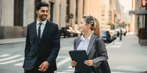 Business professionals walking outside